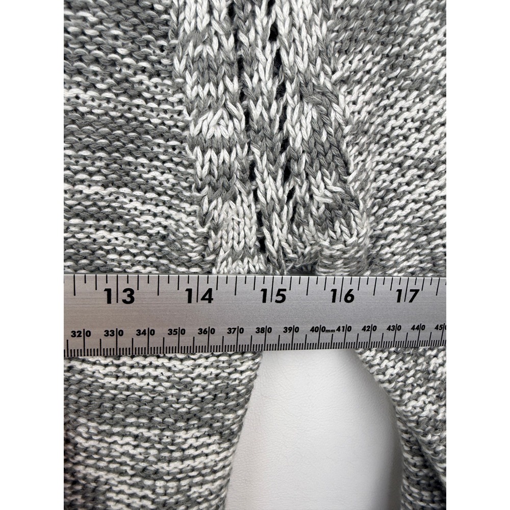 Guess Womens Gray White Marled Cable Knit Pointelle Scoop Neck Sweater Medium - Picture 7 of 8